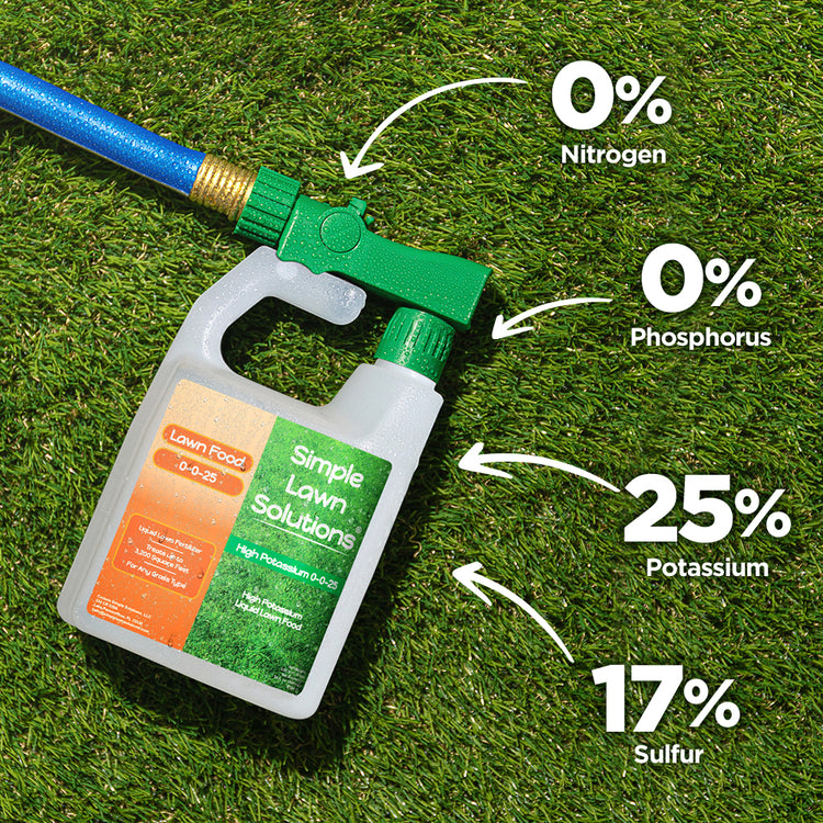 Simple Lawn Solutions ready to use Potassium Lawn Food on a green lawn