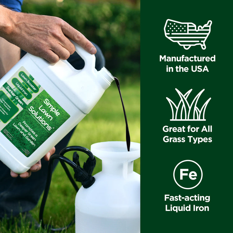 Liquid iron by simple lawn solutions poured into pump sprayer for all grass types