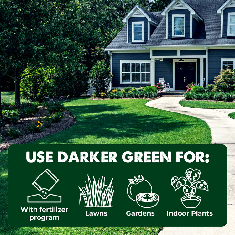 Beautiful home with a bright green front lawn. Darker Green used for lawns, gardebs and indoor plants.