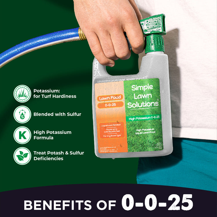 0-0-25 High Potassium Benefits, potassium for turf hardiness, blended with sulfur, high potassium formula, treats potassium and sulfur deficiencies.
