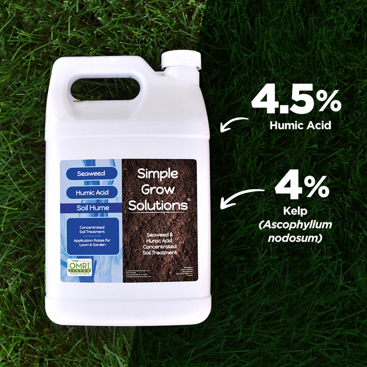 Humic Acid and kelp fertilizer on a green lawn