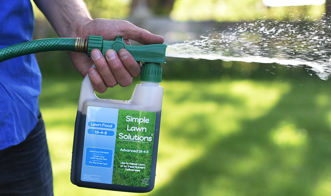 Simple Lawn Solutions hose-end fertilizer applied to lawn