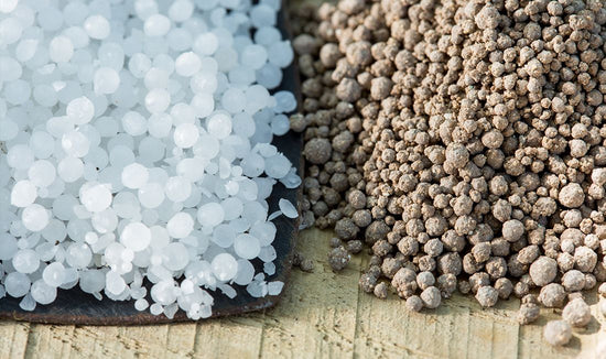 Close-up photo of granular fertilizer