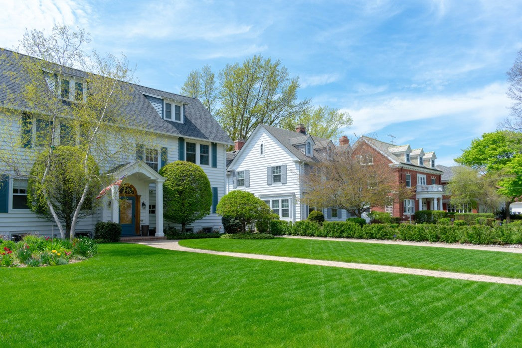 house with green lawn
