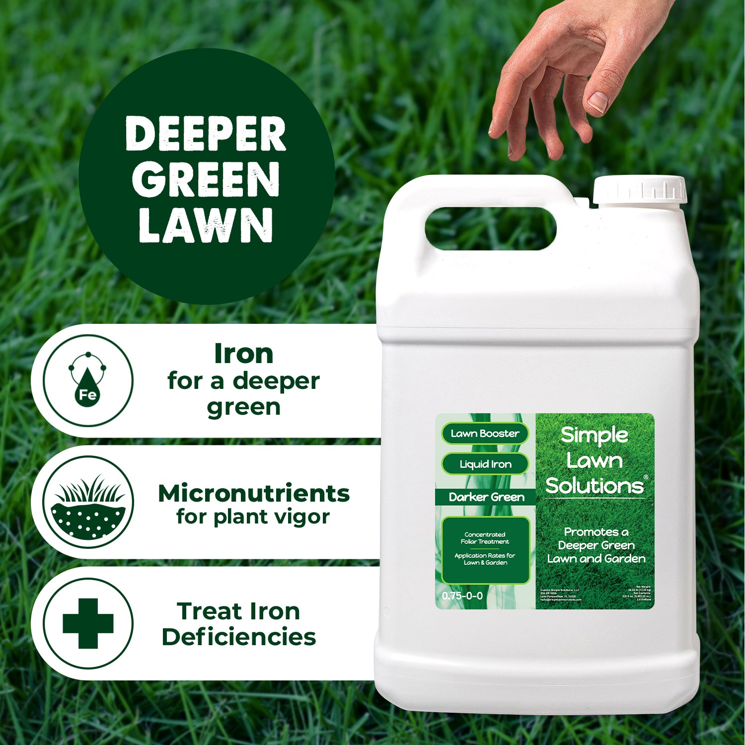 plant fertilizer with iron Simple Lawn Solutions - Liquid Iron Darker Green - Chelated Micronutrients