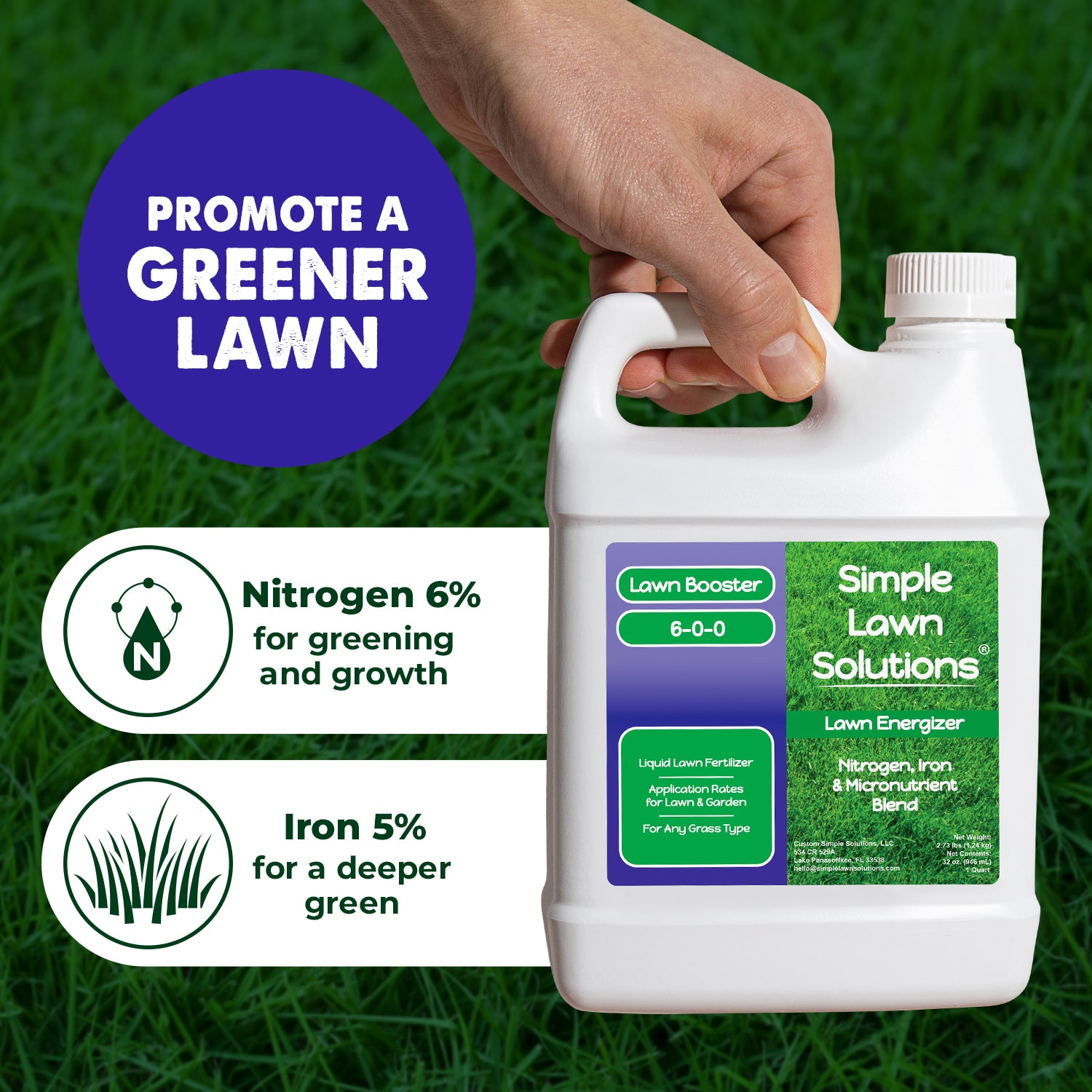 organic liquid lawn fertilizer concentrate Commercial Grade Lawn Energizer Iron Nitrogen Micronutrient Booster - Liquid Turf Concentrated Fertilizer - Lawn, Garden, and Indoor Plants