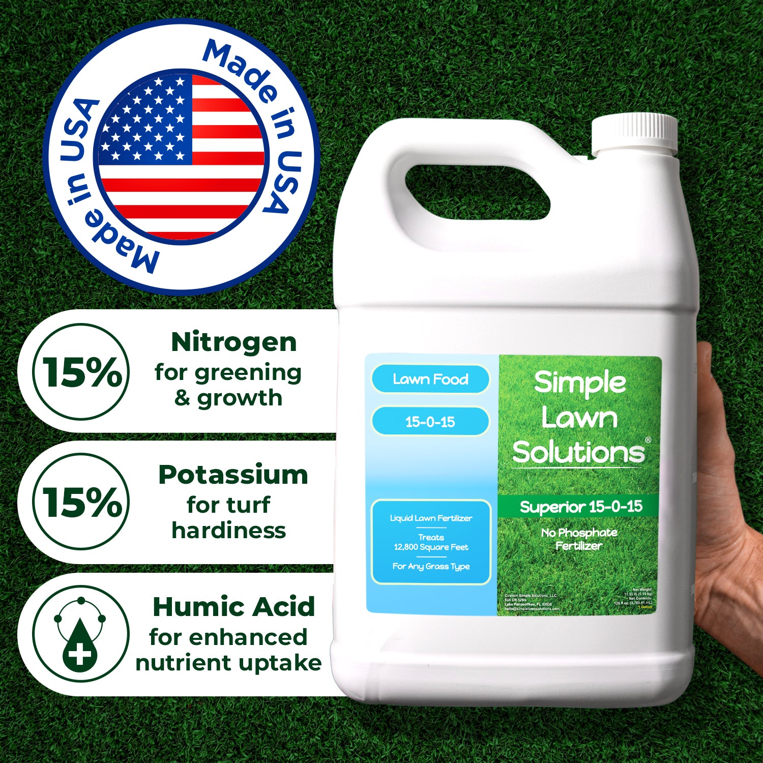 single nutrient fertilizer Simple Lawn Solution Superior 15-0-15 Liquid Lawn Fertilizer - Lawn Food for Growth & Green - Nitrogen, Potassium, Humic, Fish & Seaweed
