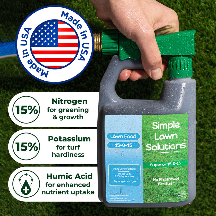 15-0-15 liquid lawn fertilizer made in the usa with nitrogen, potassium and humic acid