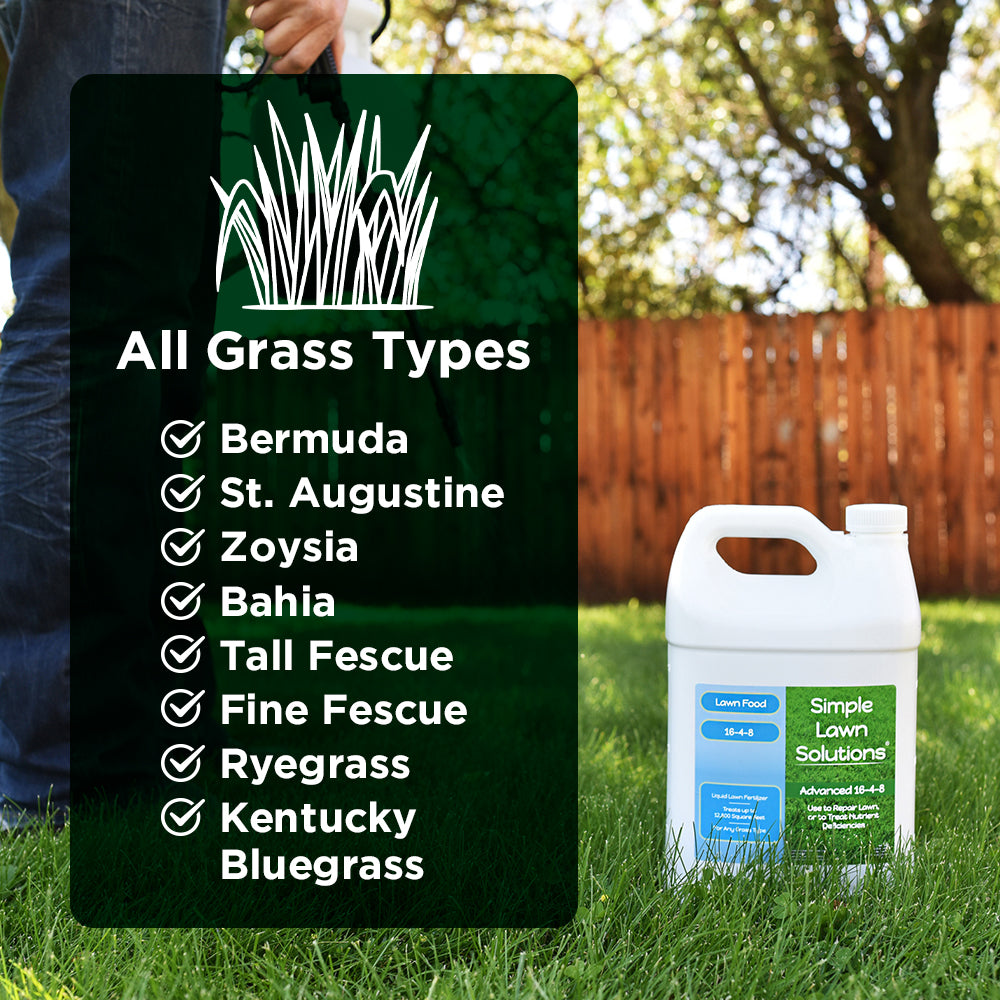 plant fertilizer 8-8-8 Advanced 16-4-8 Lawn Fertilizer - Liquid Lawn Food Spring & Summer Concentrated Spray - Any Grass Type- Fish and Seaweed Kelp- Balanced NPK