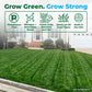 A green lawn with striped mowing patterns in front of a suburban house. A large promotional graphic at the top reads &