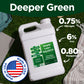 0.75 Nitrogen, 6% iron and manganese liquid fertilizer, made in the USA on a green lawn