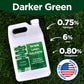 0.75% nitrogen, 6% iron, and manganese fertilizer on a deep green lawn, made in the USA