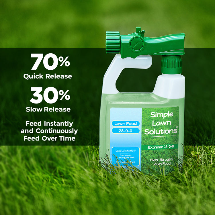 high nitrogen hose-end fertilizer on a green lawn