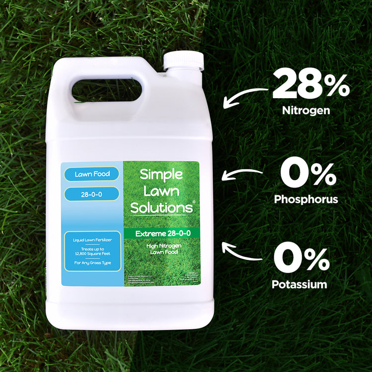 High Nitrogen liquid fertilizer on a green lawn