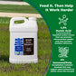 Photo of Soil Hume on top of a newly seeded lawn with information about the benefits of kelp and humic acid for plants