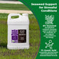 Sea Hume pictured on a seeded lawn with informational text indicating 8% seaweed concentrate and 1% humic acid.