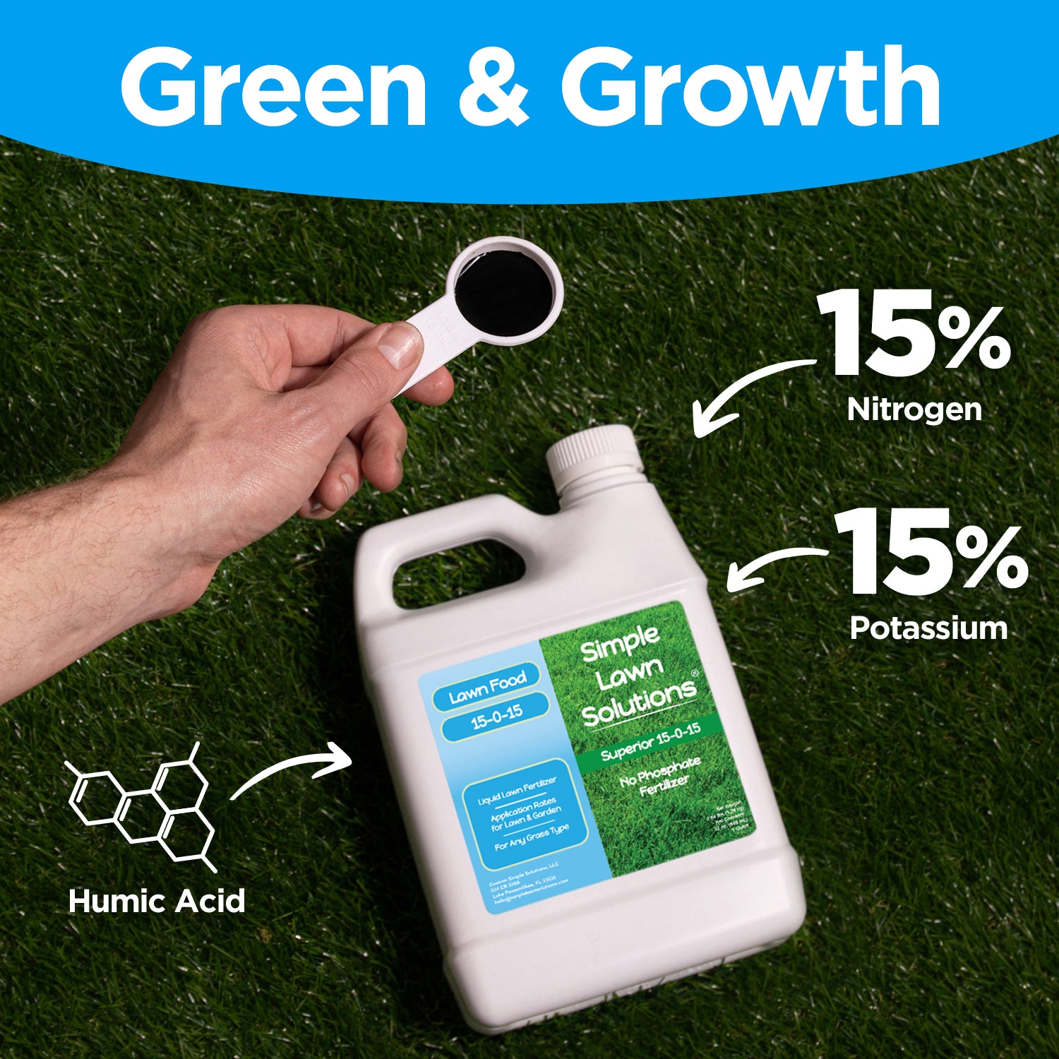 Phosphorus free fertilizer contains 15% nitrogen and 15% potassium with humic acid
