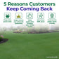 Promotional graphic for a lawn care product showing a green lawn with landscaping in the background. Large text at the top reads &