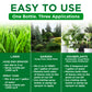 Infographic depicting 3 application methods with lawn, garden and houseplants pictured and application rates.