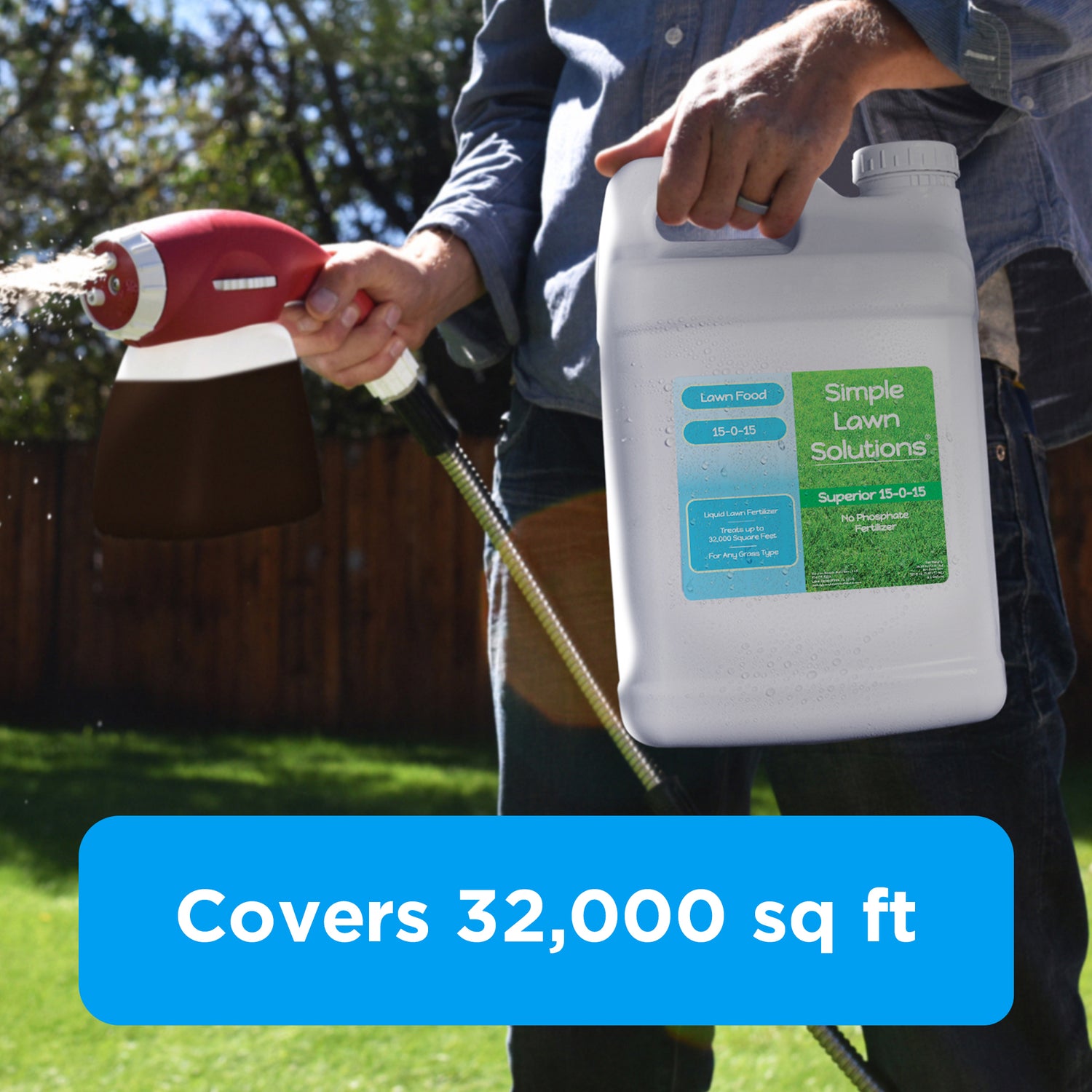 Nitrogen and potassium fertilizer applied with a hose-end sprayer covers 32,000 square feet