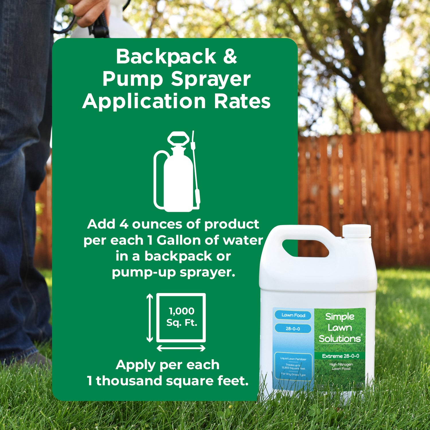 Liquid fertilizer applied with a pump sprayer to lawn