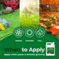 A promotional graphic for a lawn care product showing three vertical garden scenes labeled Spring, Summer, and Fall, with green grass imagery and a white bottle of Simple Lawn Solutions lawn treatment in the lower right. Large text reads &