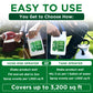 Promotional graphic for a spray solution showing two ways to use it: hose-end sprayer and tank sprayer. The image features a split-screen demonstration with a person&