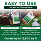 Promotional graphic for a garden spray product showing two ways to use it: hose-end sprayer and tank sprayer. The image features a split-screen demonstration with a person&