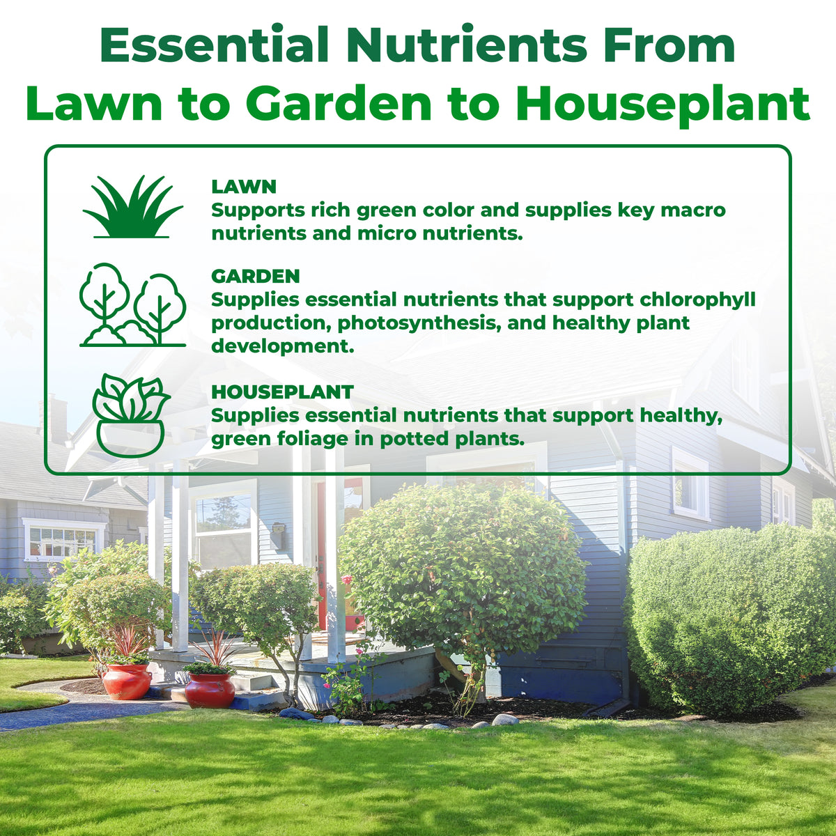 Infographic depicting the benefits for lawn garden and houseplants for micro booster