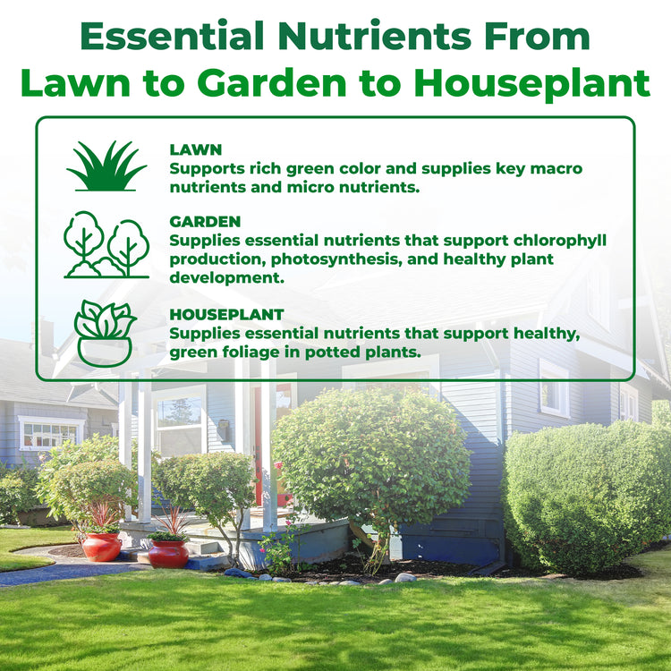 Infographic depicting the benefits for lawn garden and houseplants for micro booster