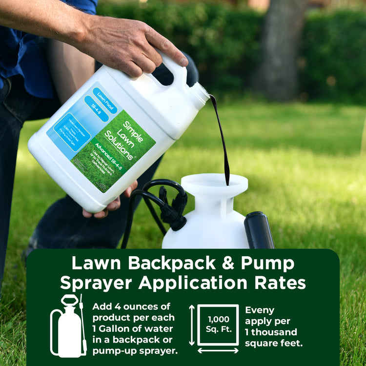 Lawn food poured into pump sprayer for lawn application