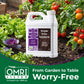1 Gallon of Sea Hume in a tomato and vegetable garden displayed with the OMRI badge indicating that the product is certified for organic use.