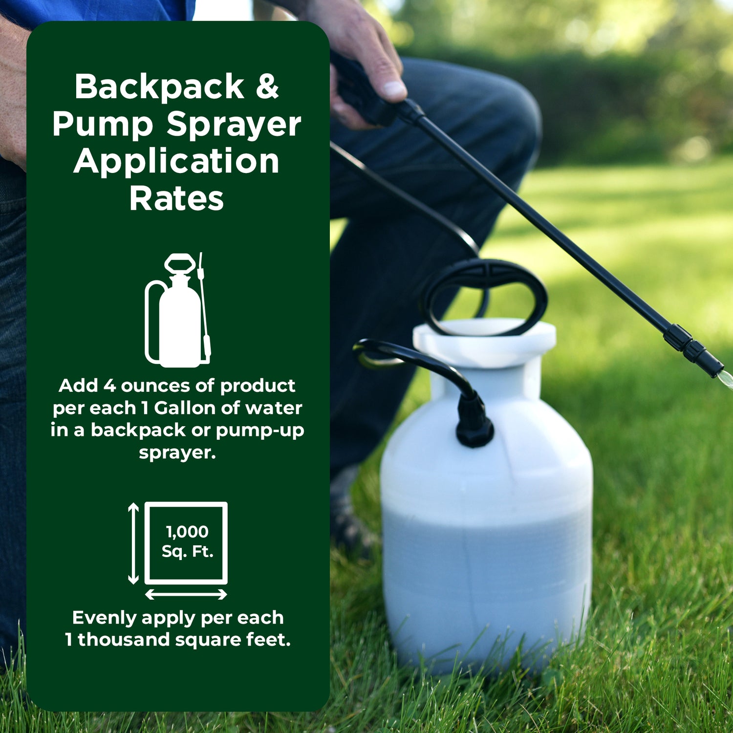 Man applying liquid nutrients to lawn using a pump sprayer