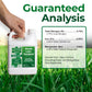 A hand holds a white plastic bottle of Simple Lawn Solutions Liquid Iron fertilizer against a green grass background, with large text reading &