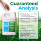 A white plastic bottle of Simple Lawn Solutions lawn/foliage feed is shown on a grassy background with a hand near the top left. Large text reads &