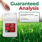 A white plastic jug of Simple Grow Solutions Root Hume root treatment fertilizer placed on a grassy field background, with a hand reaching near it and large text reading &