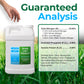 A white plastic jug of Simple Lawn Solutions fertilizer shown beside a large text panel reading &