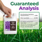 A hand holds a white plastic bottle of Simple Grow Solutions Advanced Humic Acid and Bio Hume soil amendment against a green grass background. Large text at the top reads &