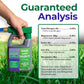 A hand holds a bottle of Simple Lawn Solutions Lawn Energizer lawn fertilizer next to a grassy field, with a large text overlay reading &
