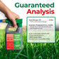 A hand holding a bottle of Simple Lawn Solutions Lawn Booster next to a green lawn, with a large text overlay reading &