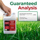 A hand holds a white plastic jug of Simple Grow Solutions Root Hume Root Zone Acid Treatment, set against a vibrant green grass background. The image features promotional text overlays reading &