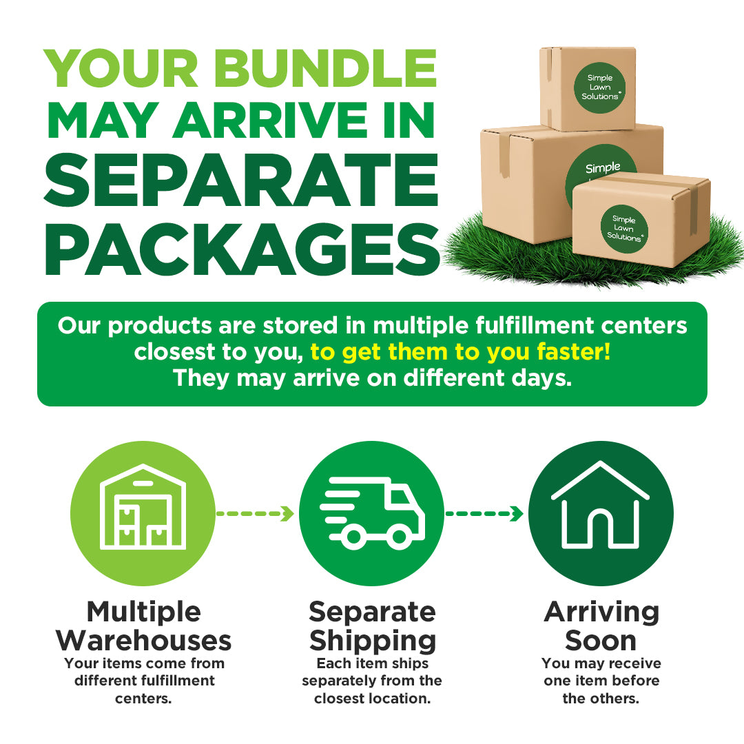 An informational graphic explaining that a product bundle may arrive in separate packages. The text reads &