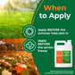 0-0-25 fertilizer care product with application timing instructions on a green background, "Summer application apply before the heat sets in, winter application apply before winter freeze"
