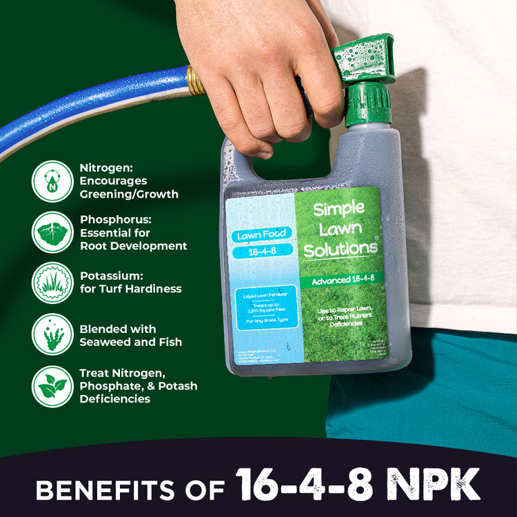 Benefits of 15-0-15 lawn fertilizer, nitrogen encourages greening and growth, potassium for turf hardiness, blended with Humic acid, perfect to maintain lawn, treats nitrogen and potassium deficiencies.  