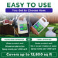 Promotional graphic for a liquid weed killer spray showing two ways to use it: hose-end sprayer and tank sprayer. The image features a split-screen demonstration with a person&