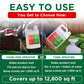 Promotional graphic for a lawn care product showing two ways to use a sprayer: hose-end sprayer and tank sprayer. The image features a split-screen demonstration with a person&