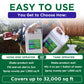 Promotional graphic for Simple Lawn Solutions tank sprayer, showing two usage options: Hose-End Sprayer and Tank Sprayer. The top text reads &
