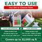 Promotional graphic for Simple Leaf Soluble Fertilizer showing two ways to apply the product: hose-end sprayer and tank sprayer. The image features a split-screen demonstration with a person&