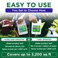 Promotional graphic for a Simple Green Solutions tank sprayer and hose-end sprayer kit. The image features a split-screen demonstration showing how to use the white plastic bottles with green and purple labels in an outdoor garden setting, with text overlays explaining the two types of sprayers and coverage up to 3,200 sq ft.