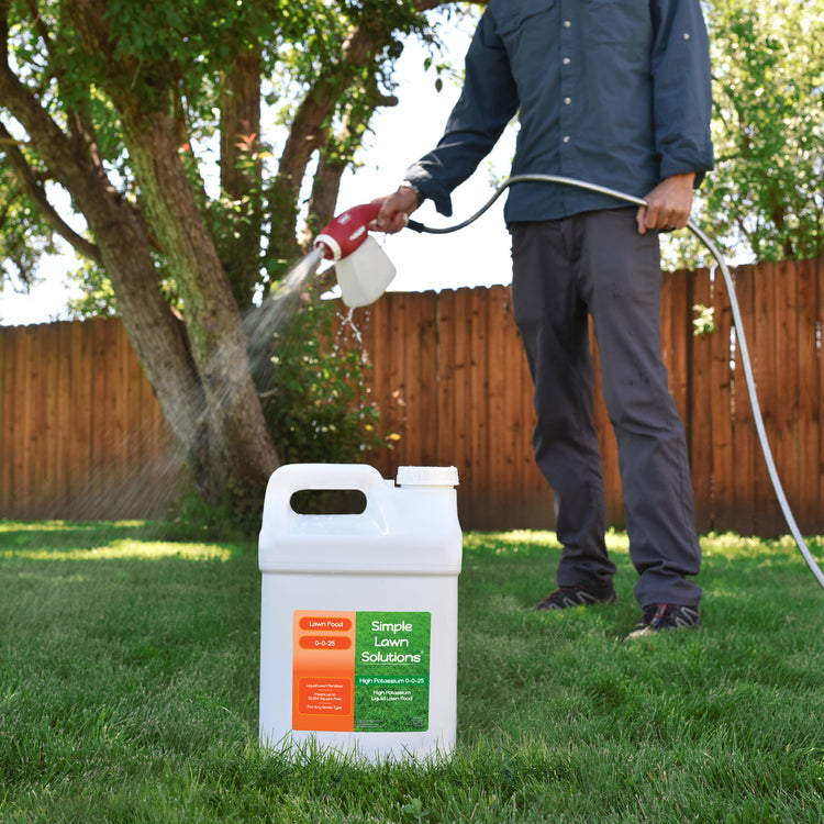 Applying High Potassium Lawn Fertilizer with hose-end sprayer